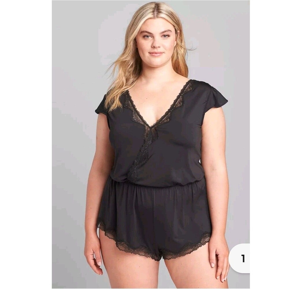 Lane Bryant Black Lace Trim Romper Sleepwear